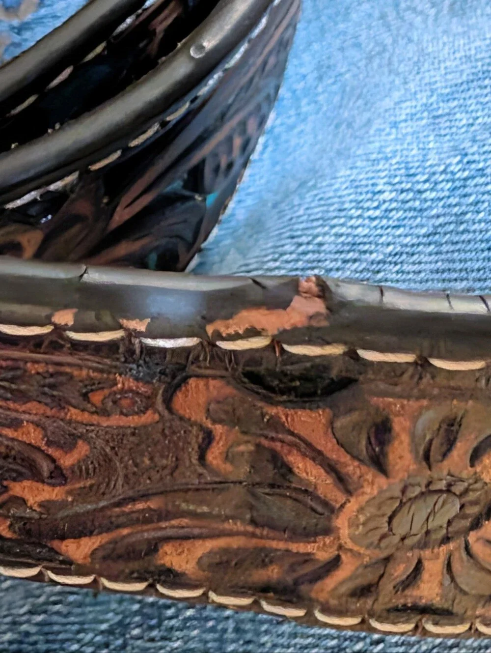 Ariat Jocelyn Genuine Tooled Brown and Turquoise Leather Belt With Bling Buckle